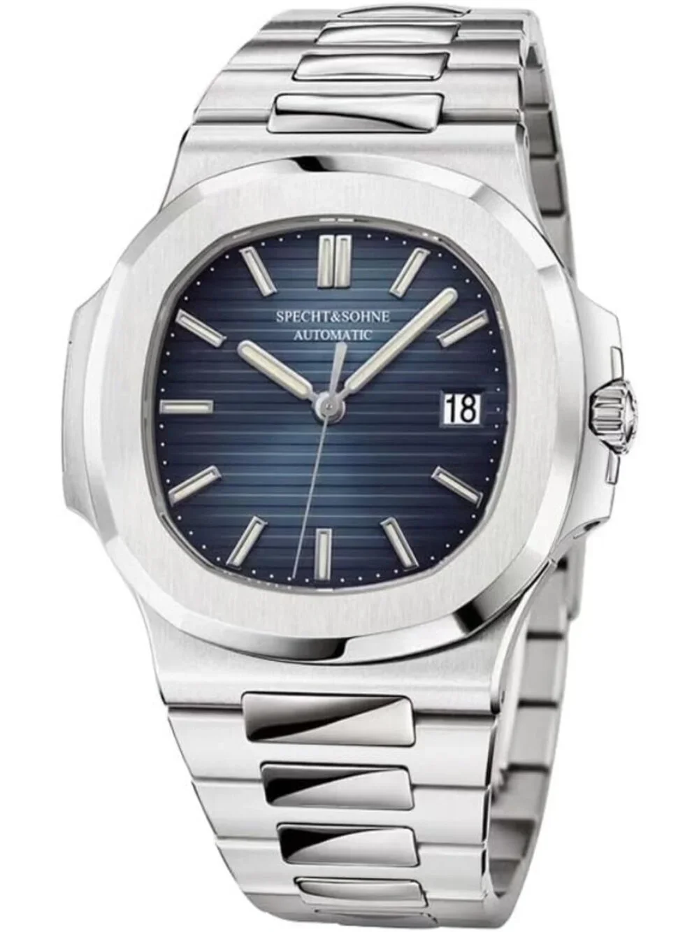 Men's Blue Silver Automatic Mechanical Sapphire Crystal Waterproof Wrist Watch